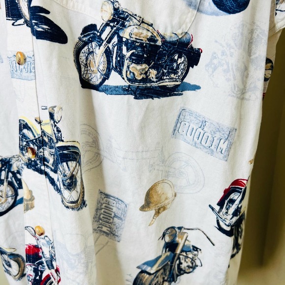 North River Button Down Shirt Mens MEDIUM Motorcycles Biker Short Sleeve Cotton - Picture 4 of 8